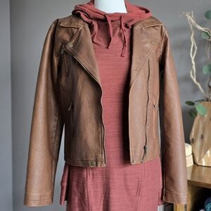 Blu Pepper Brown Leather Jacket for Women Size S NWT
